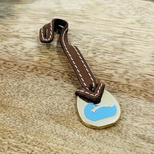 Dooney & Bourke Vintage Duck Logo Bag Charm Blue Enamel Silver Brown Leather Fob
